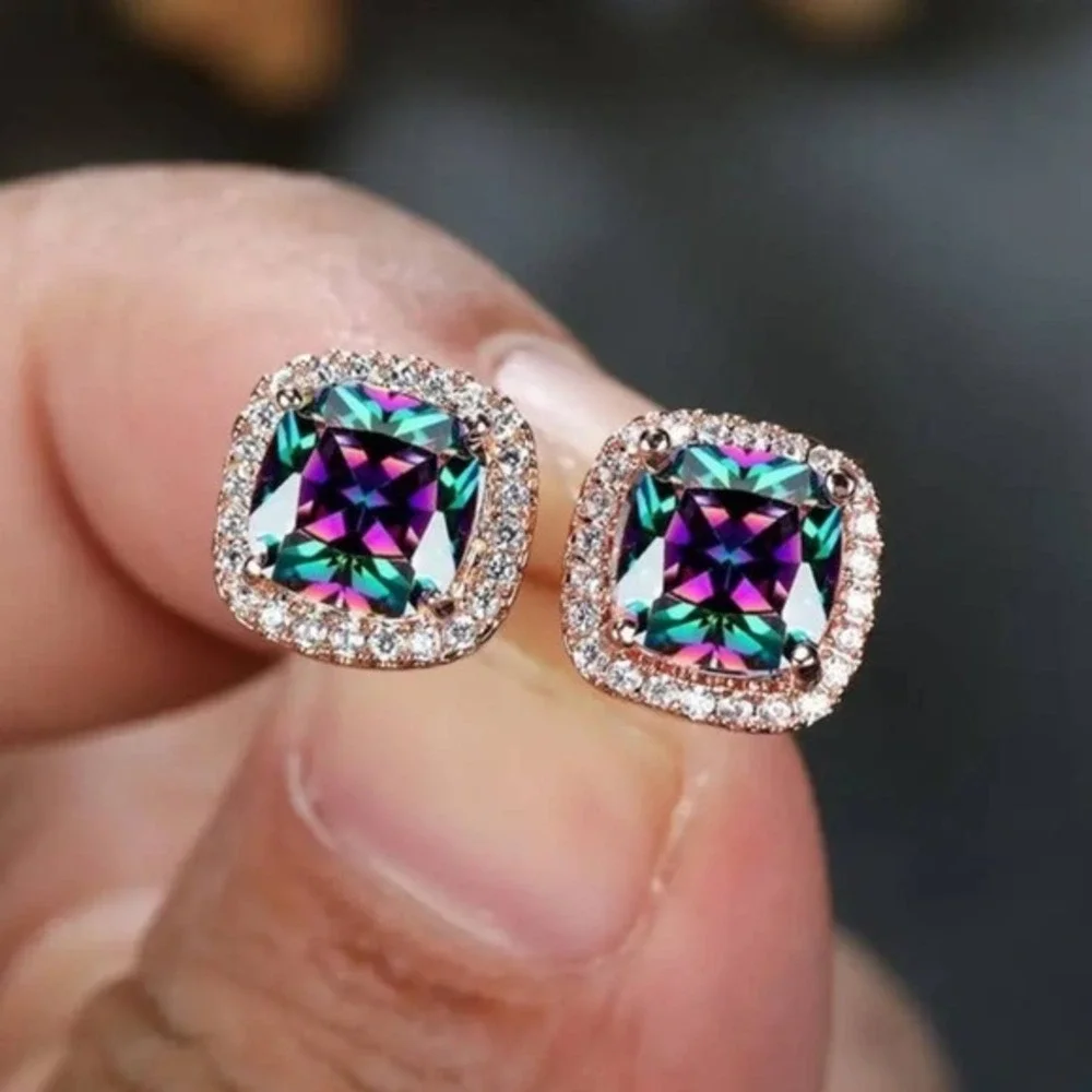 18k‎ Gold Plated Copper Earrings Multicolor Ear Studs